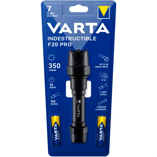 Taschenlampe LED Indestructible F20 von Varta mit 2 AA Batterie