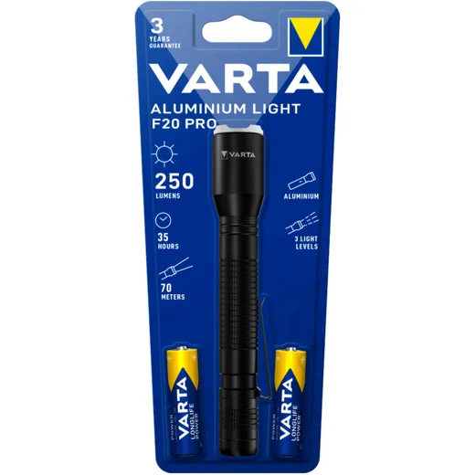 VARTA Aluminium Taschenlampe F20 Pro mit 2 AA Batterien_0