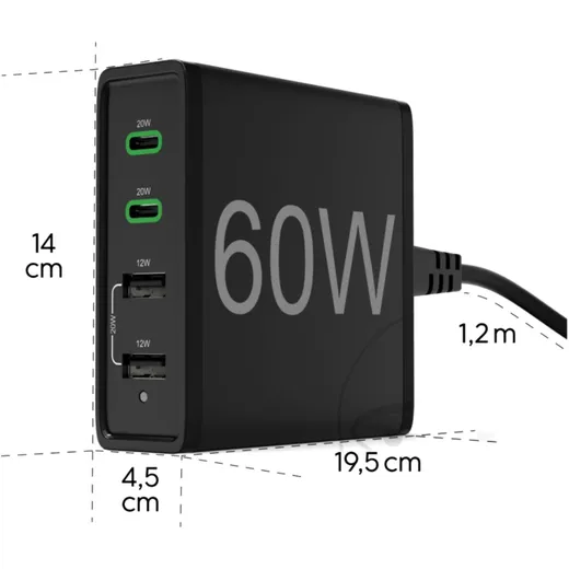 Hama 60W 4-Fach Ladestation mit USB-A/C Schnellladetechnologie_0
