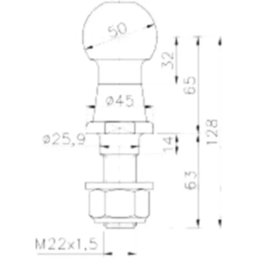 Bearing M Thread Shaft 50mm M22 x 1.5 for Trailers_0