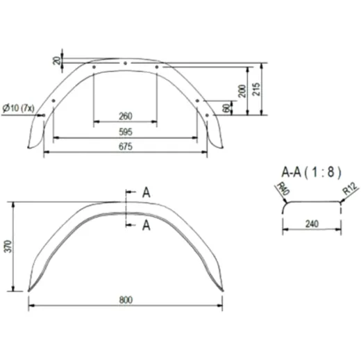 Galvanised Square Rear Fender H2413/12 240/800 MM for Trailers_0