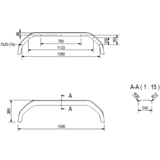 Kunststoff-Kotflügel für Tandem-Anhänger H380 B240 S1500_0