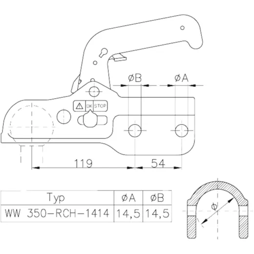 Ball Coupling WW 350-RC-H1414 60 mm for Trailers_0