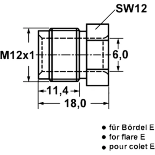 M12x1 Brake Nut for Brake Lines with Flared E 6 mm_1