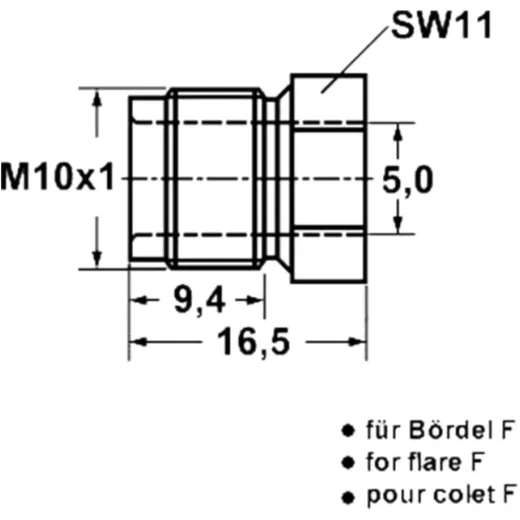 M10 x 1 Over-Compression Nut for Brake Lines with F Flare 5 mm_0