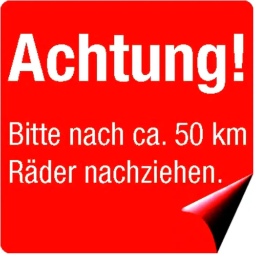 JM Hinweis-Etiketten "Räder nachziehen!" 200 Stück Spenderbox_0