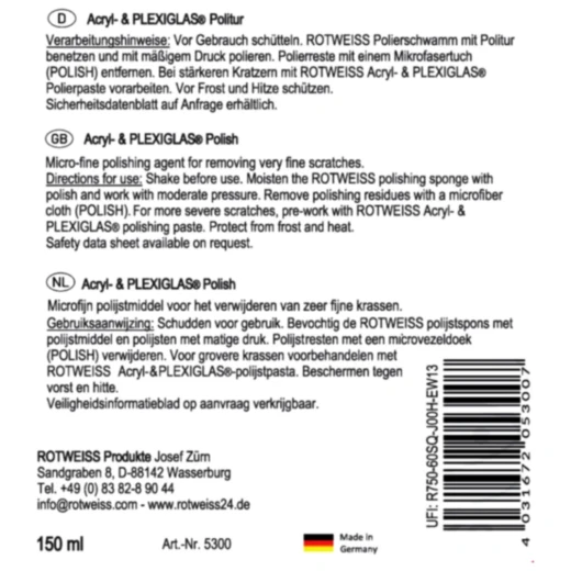 ROTWEISS Acryl- & PLEXIGLAS® Politur für empfindliche Oberfläch