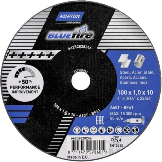 Norton Blue Fire Trennscheibe 100x1.0x10 für Winkelschleifer