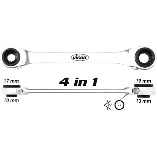 Double Ratchet Ring Wrench 4 in 1 for Motorcycles 10 13 17 19 m