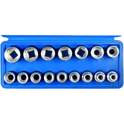 16-Piece Bi-Hex Socket Set 1/2" with Plastic Case