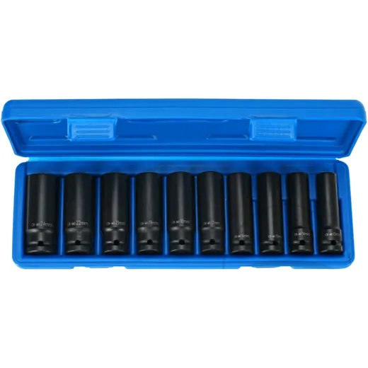 Impact Socket Set 1/2 Inch Long 10 Piece 13-24mm