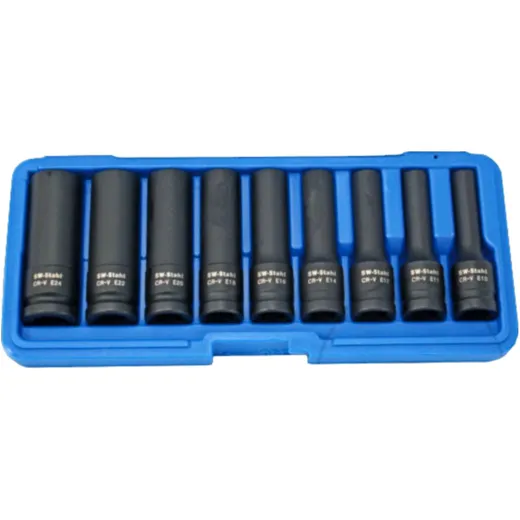 IMPACT SOCKET SET E-TORX 1/2 E10-E24 LONG VERSION for motorbikes