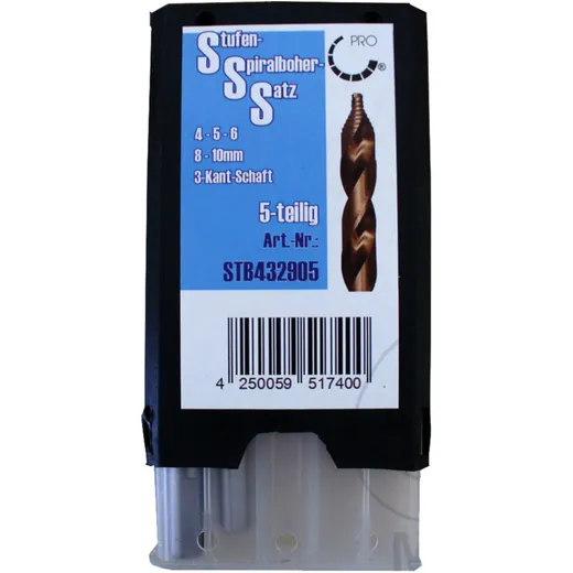 Stufen-Spiralbohrer-Satz 5-teilig HSSG M2 4-10 mm