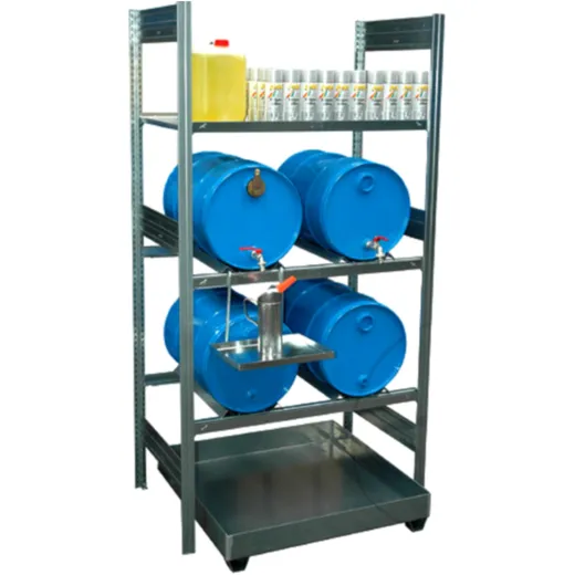 Barrel Shelf with Catchment Basin for 4x60 L Drums