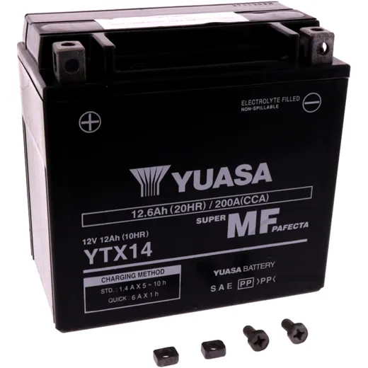 Batterie Motorrad YTX14 wet Yuasa Alternative: 7073950 passend für: BMW R, F (800, 650, 700), C, K