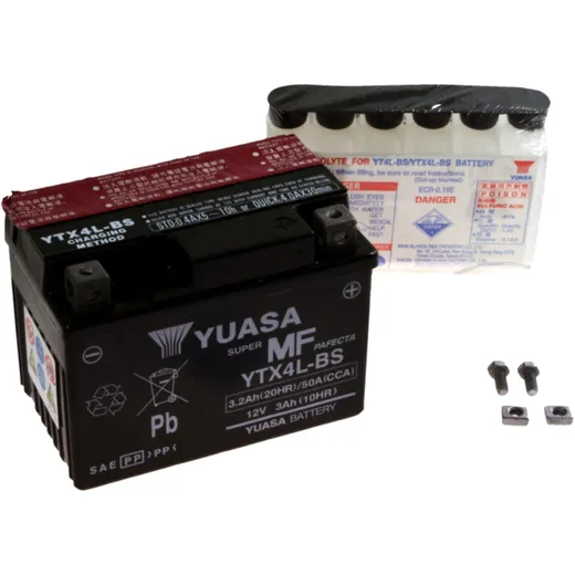 Battery motorcycle ytx4L - bs YUASA including acid pack for: Benzhou YY50QT - 6, YY50QT, YY50QT - 15