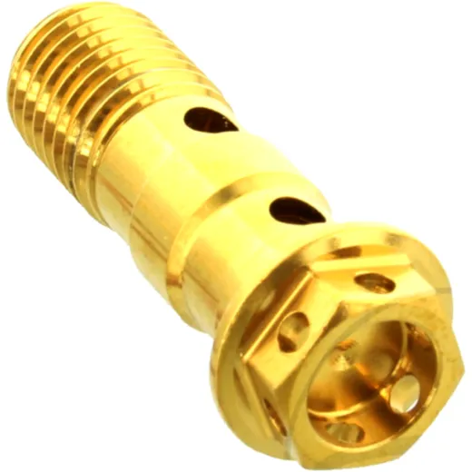 Hohlschraube doppelt M10 x 1. 25 Edelstahl V4A Racing gold passend für: Kawasaki ZX - 7R, ZX - 6R, ZX - 10R