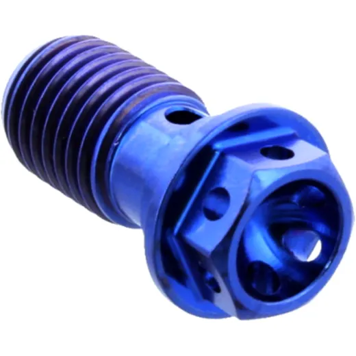 Banjo bolt single M10X1. 25 titan racing blue for: Honda CBR, CB, VT, Kawasaki ZX - 6R, Z, ZX - 9R