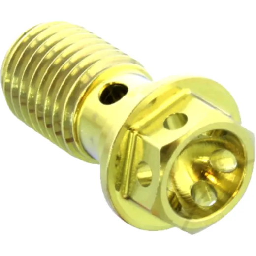 Banjo bolt single M10X1. 25 titan racing gold for: Honda CBR, CB, VT, Kawasaki ZX - 6R, Z, ZX - 9R