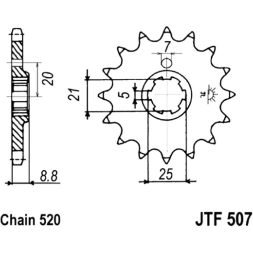 Front sprocket 13 tooth pitch 520 large spline 5 inner diameter 21/25 for: Husqvarna WR, CR