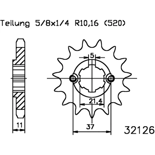 Ritzel 12Z Teilung 520 grobverzahnt 6 Innendurchmesser 21. 4/25 passend für: Aeon Cobra, Overland