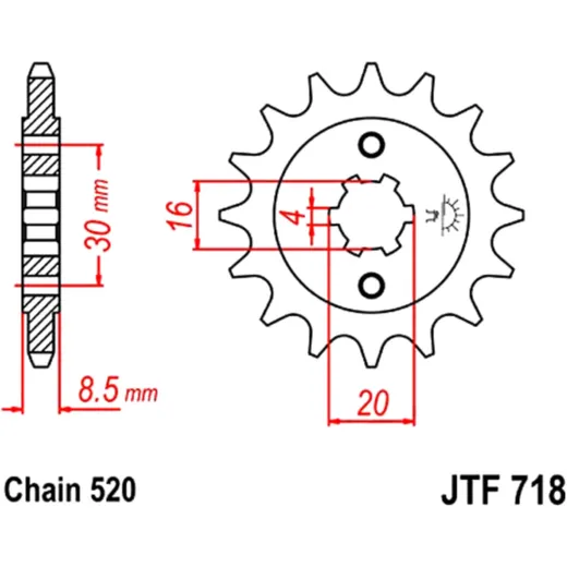 Front sprocket 13 tooth pitch 520 large spline 4 inner diameter 16/20 for: Husqvarna CR, WR