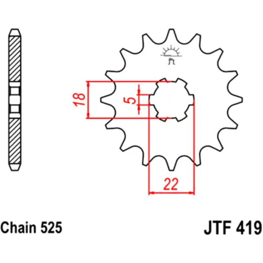 Ritzel 15Z Teilung 525 grobverzahnt 5 Innendurchmesser 18/22