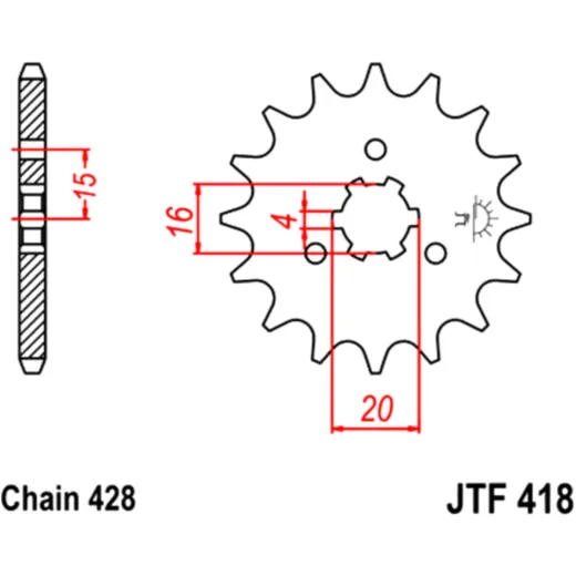 Ritzel 14Z Teilung 428 grobverzahnt 6 Innendurchmesser 16/20 passend für: Kawasaki KE, KX, KH