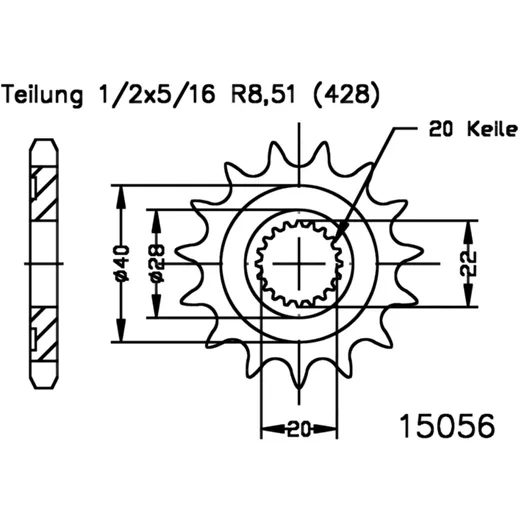 Ritzel 14Z Teilung 428 feinverzahnt Innendurchmesser 20/22 passend für: KSR - Moto TR