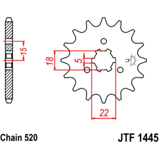 Front sprocket 14 tooth pitch 520 large spline 5 inner diameter 18/22 for: Kawasaki KX