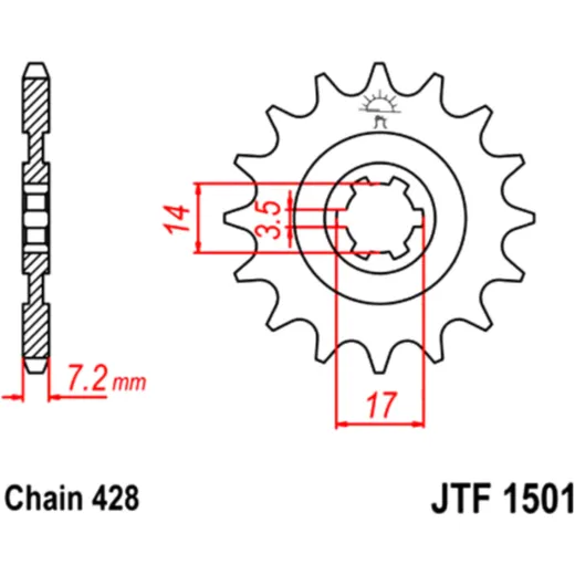 Front sprocket 12 tooth pitch 428 large spline 6 inner diameter 14/17 for: Kawasaki KLX