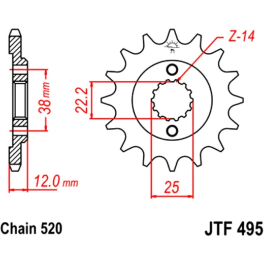 Front sprocket 15 tooth pitch 520 narrow spline inner diameter 22. 2/25 for: Ducati Sport