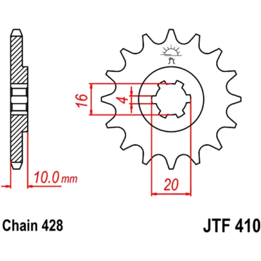 Ritzel 14Z Teilung 428 grobverzahnt 6 Innendurchmesser 16/20 passend für: Hyosung GV, GT, XRX