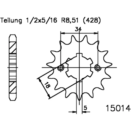 Ritzel 13Z Teilung 428 grobverzahnt 6 Innendurchmesser 18/20 passend für: Masai K