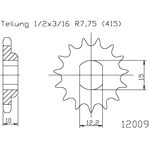 Ritzel 10Z Teilung 415 LANGLOCH 12. 2/15 passend für: Beta Minicross, Minitrial
