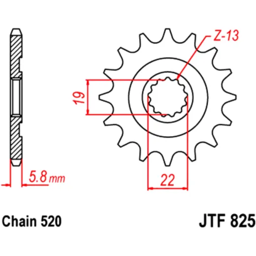 Front sprocket 13 tooth pitch 520 narrow spline inner diameter 19/22 for: Husqvarna TE, TC