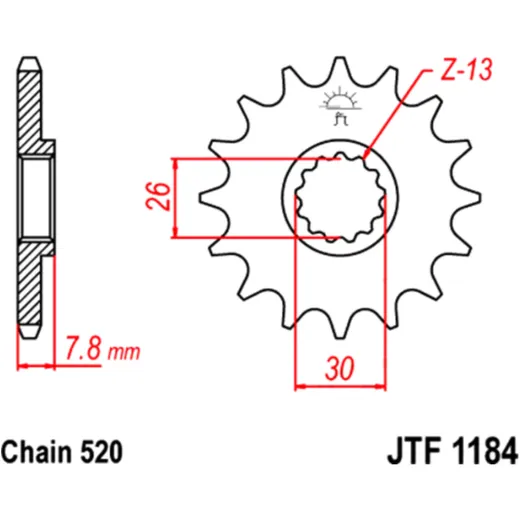 Front sprocket 18 tooth pitch 520 narrow spline inner diameter 26/30 for: Triumph Scrambler, America, Bonneville