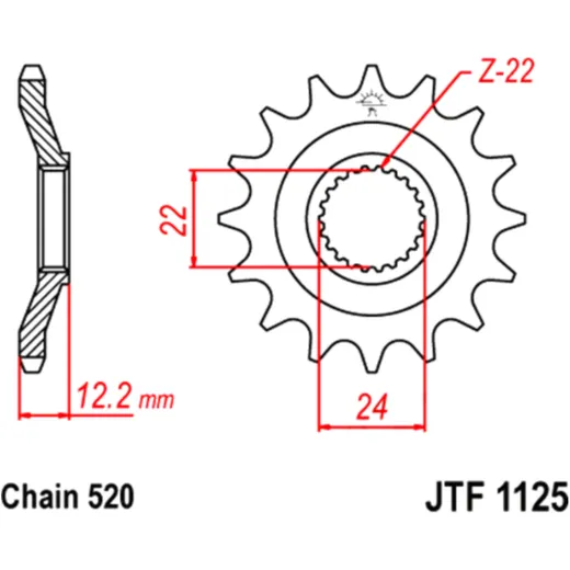 Ritzel 15Z Teilung 520 feinverzahnt Innendurchmesser 22/24 passend für: Aprilia Tuareg, Pegaso