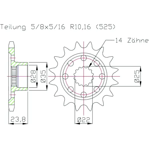 Racing - Ritzel 16Z Teilung 525 passend für: MV Agusta Brutale, F3, Dragster