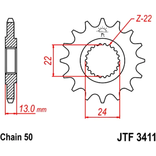 Front sprocket 16 tooth pitch 530 narrow spline inner diameter 24/22 for: Bombardier DS