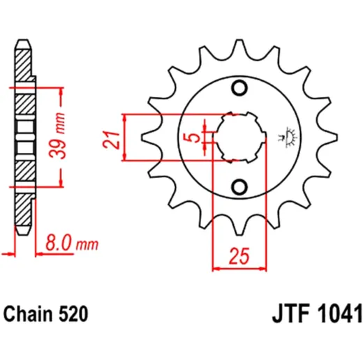 Front sprocket 14 tooth pitch 520 large spline 5 inner diameter 21/25 for: Kymco MXU, Mxer