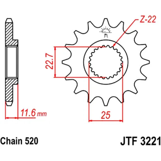 Front sprocket 13 tooth pitch 520 narrow spline inner diameter 22. 7/25 for: Polaris Trail Boss, Scrambler, Trail Blazer