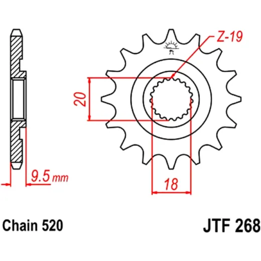 Front sprocket 13 tooth pitch 520 narrow spline inner diameter 18/20 for: Honda CR 7261124