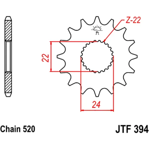 Ritzel 16Z Teilung 520 feinverzahnt Innendurchmesser 22/24 passend für: Aprilia RS, RX, SX