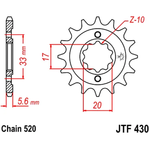 Ritzel 12Z Teilung 520 feinverzahnt Innendurchmesser 16. 7/20 passend für: Kawasaki KX