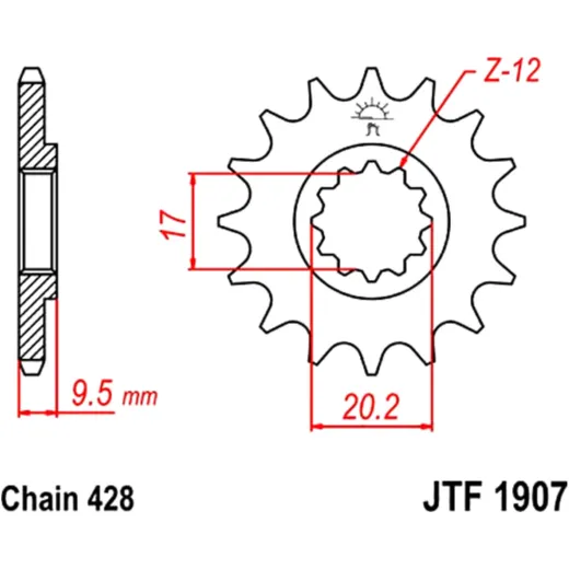 Front sprocket 13 tooth pitch 428 narrow spline inner diameter 17/20 for: KTM SX