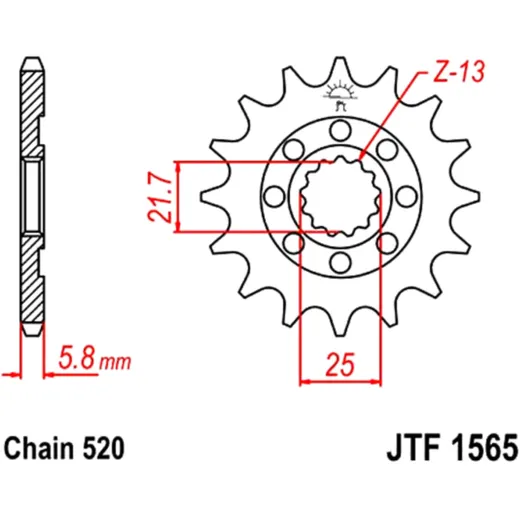 Front sprocket racing 14 tooth pitch 520 narrow spline inner diameter 21. 6/25 for: Kawasaki KX, KLX