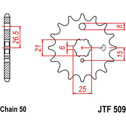Front sprocket 15 tooth pitch 530 large spline 6 inner diameter 21/25 for: Kawasaki Z