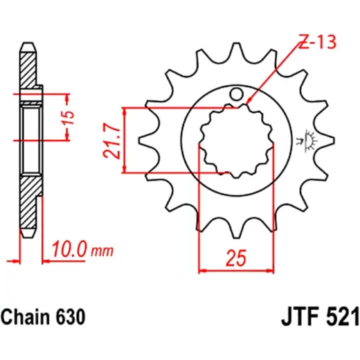 Front sprocket 15 tooth pitch 630 narrow spline inner diameter 21. 6/25 for: Kawasaki Z, Z1R, Z1