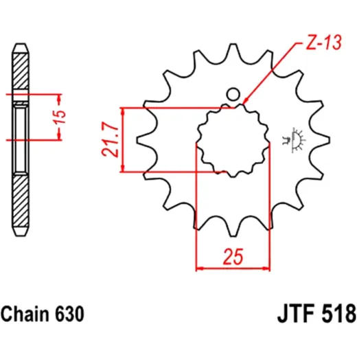 Ritzel 13Z Teilung 630 feinverzahnt Innendurchmesser 21. 6/25 passend für: Kawasaki Z, ZX, Z1